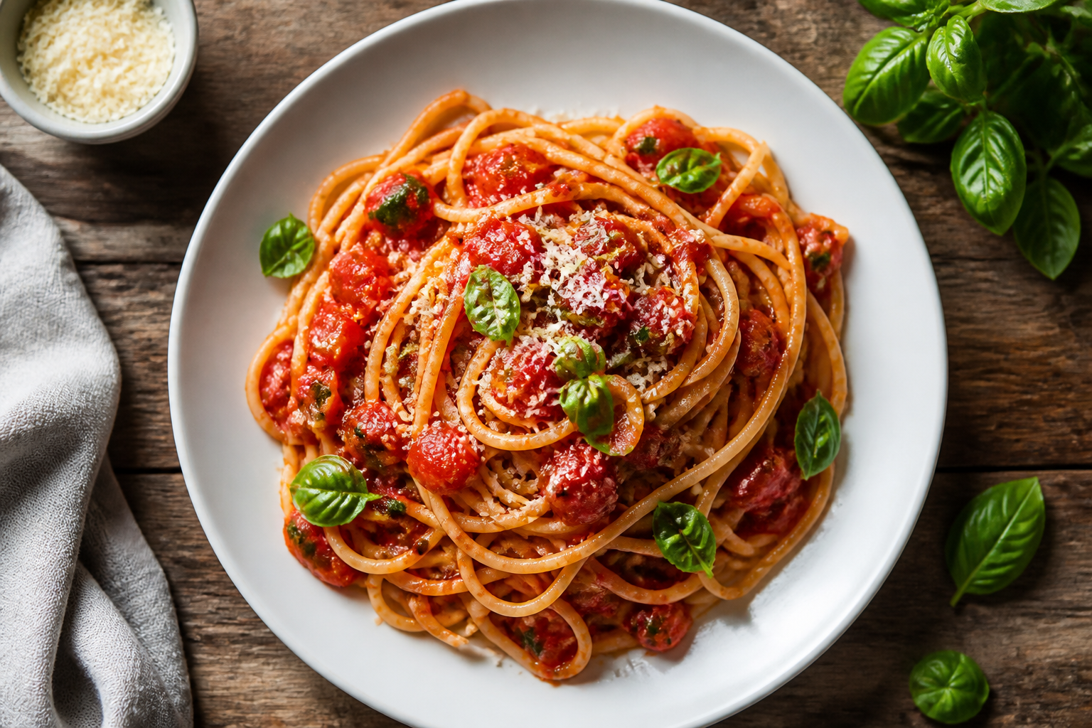 Plate of tomato basil pasta